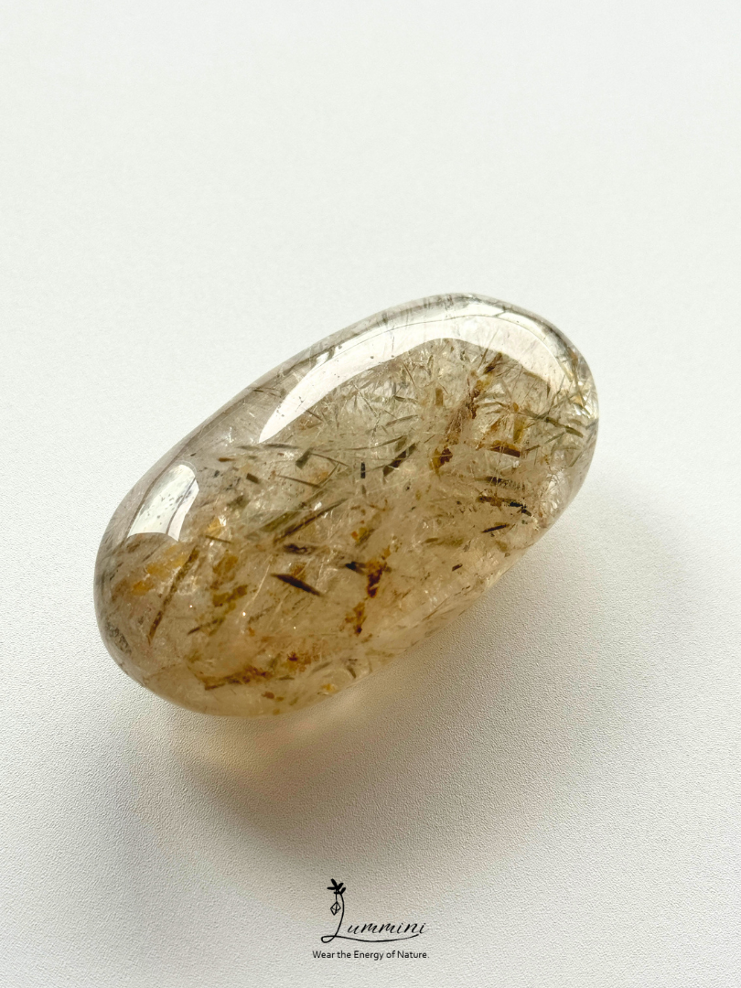 Natural Green Tourmaline Inclusion Quartz Palm Stone – Scallion-Like Needles – 100g, 68mm