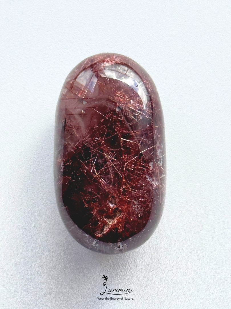 Natural Red Rutilated Quartz Palm Stone – 36g, One of a Kind