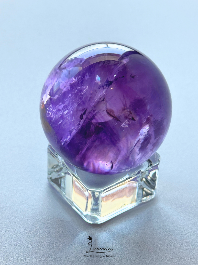 Natural Uruguay Amethyst Sphere with Rainbow Flash & Colour Zoning, Healing Stone - 35.5mm