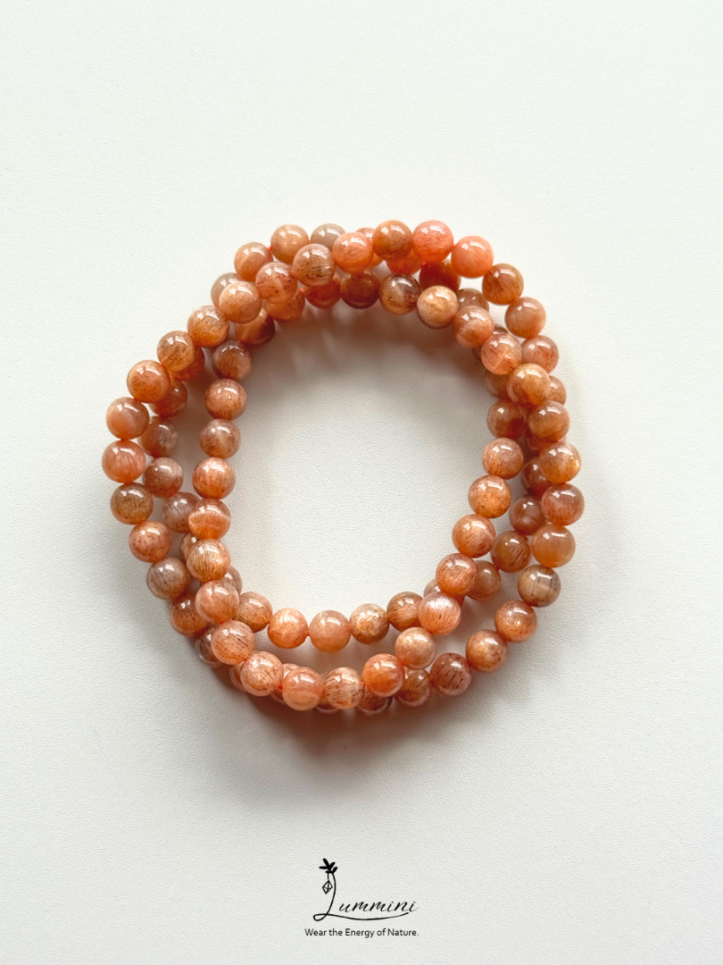Natural Orange Starry Elestial Quartz Multi-Wrap Bracelet, Heliolite Black Sun Stone, Random Selection - 6mm