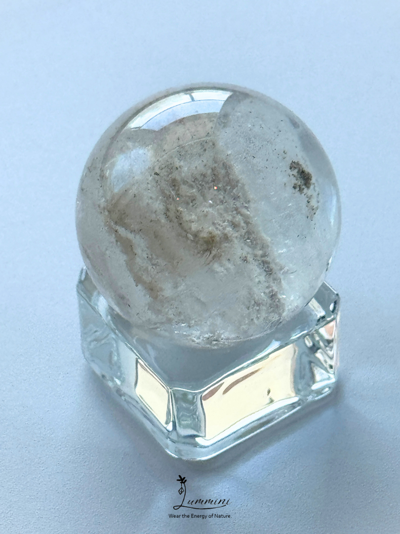 Natural White Phantom Quartz Snow Scene Crystal Sphere – 31mm, One of a Kind