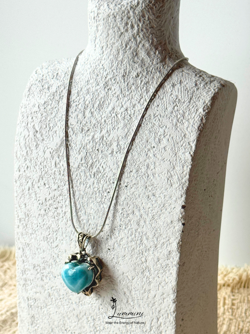 Genuine Natural Larimar Heart Pendant Necklace in Silver 925 Setting – 19.5*19.5*14.5 mm, Gift Ready, One of a Kind, Larimar Jewellery