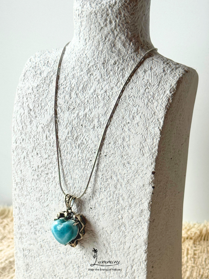 Genuine Natural Larimar Heart Pendant Necklace in Silver 925 Setting – 19.5*19.5*14.5 mm, Gift Ready, One of a Kind, Larimar Jewellery