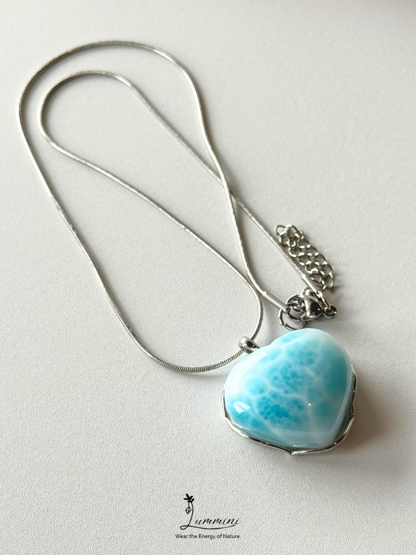 Genuine Natural Larimar Heart Pendant Necklace in Silver 925 Setting – 15g, 26*23*11 mm, Gift Ready, One of a Kind, Larimar Jewellery