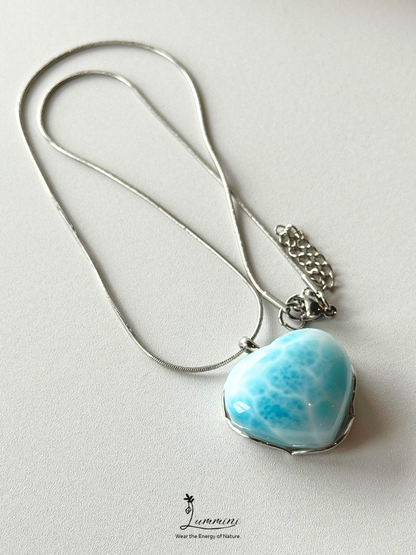 Genuine Natural Larimar Heart Pendant Necklace in Silver 925 Setting – 15g, 26*23*11 mm, Gift Ready, One of a Kind, Larimar Jewellery