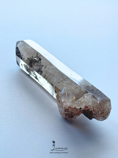 Rare Natural Smoky Rutilated Quartz Wand with Garden Inclusions & Inner Crystal, Crystal in Crystal – 110g, 105mm