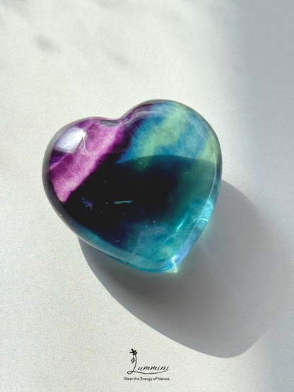 Natural Rainbow Fluorite Heart – Rare High Clarity – 54g, 41.3mm
