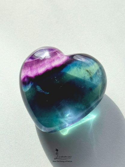 Natural Rainbow Fluorite Heart – Rare High Clarity – 54g, 41.3mm
