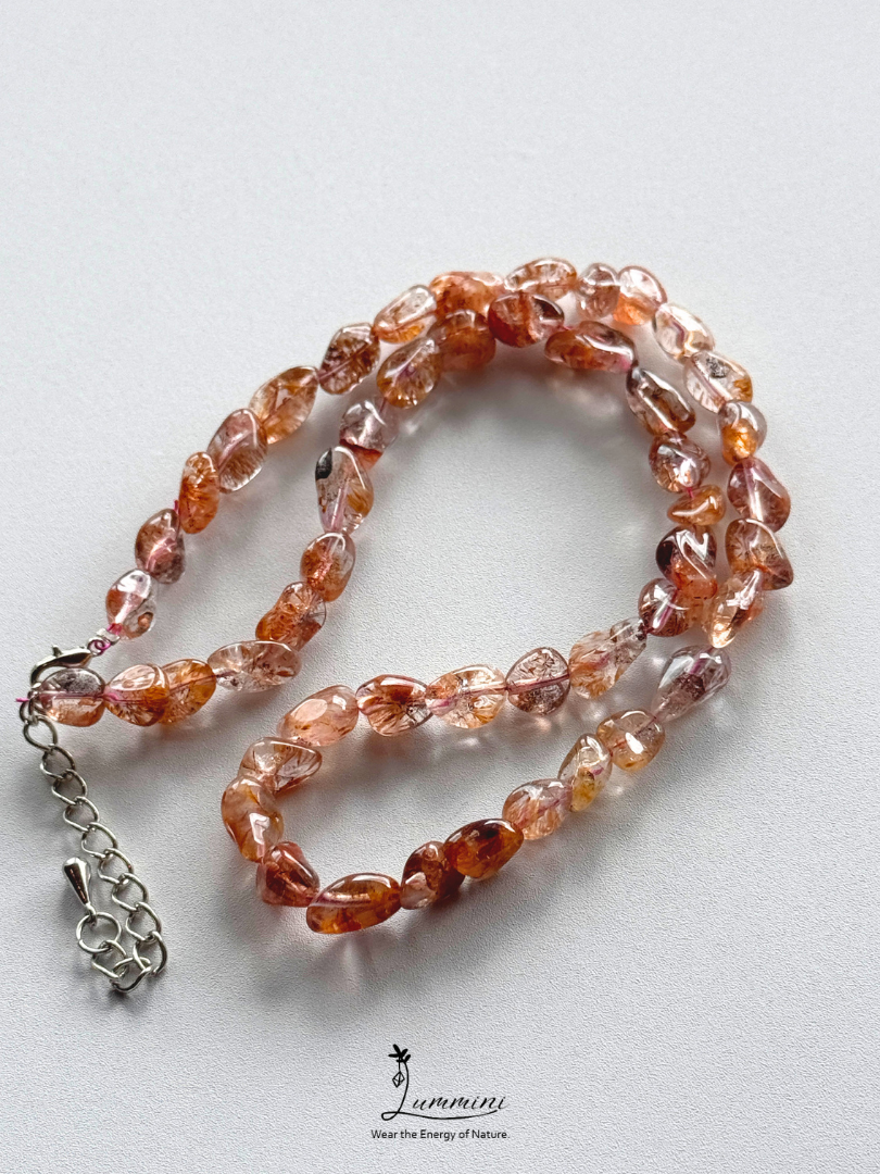 Rare Natural Aurora 23 Inclusion Quartz Nugget Necklace with Golden Feather Inclusions -  One of a Kind
