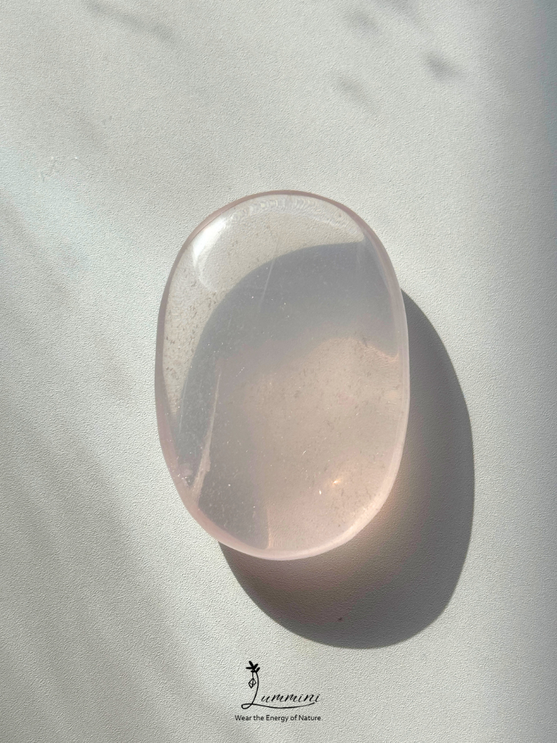 Natural White Strawberry Quartz Palm Stone – 48g, Pale Pink with Shimmery Inclusions
