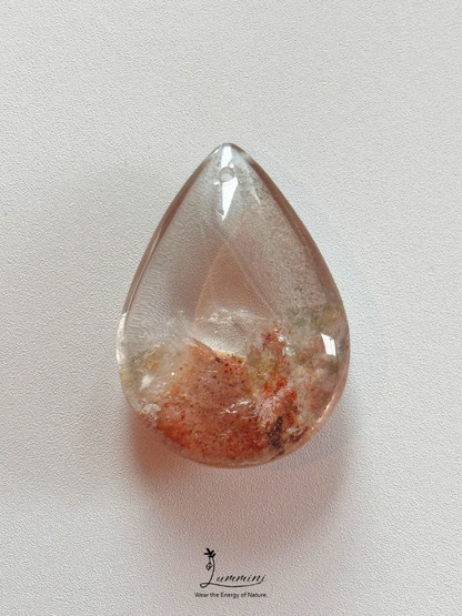 Natural Garden Quartz / Phantom Quartz Pendant with Red Flower-like Inclusions