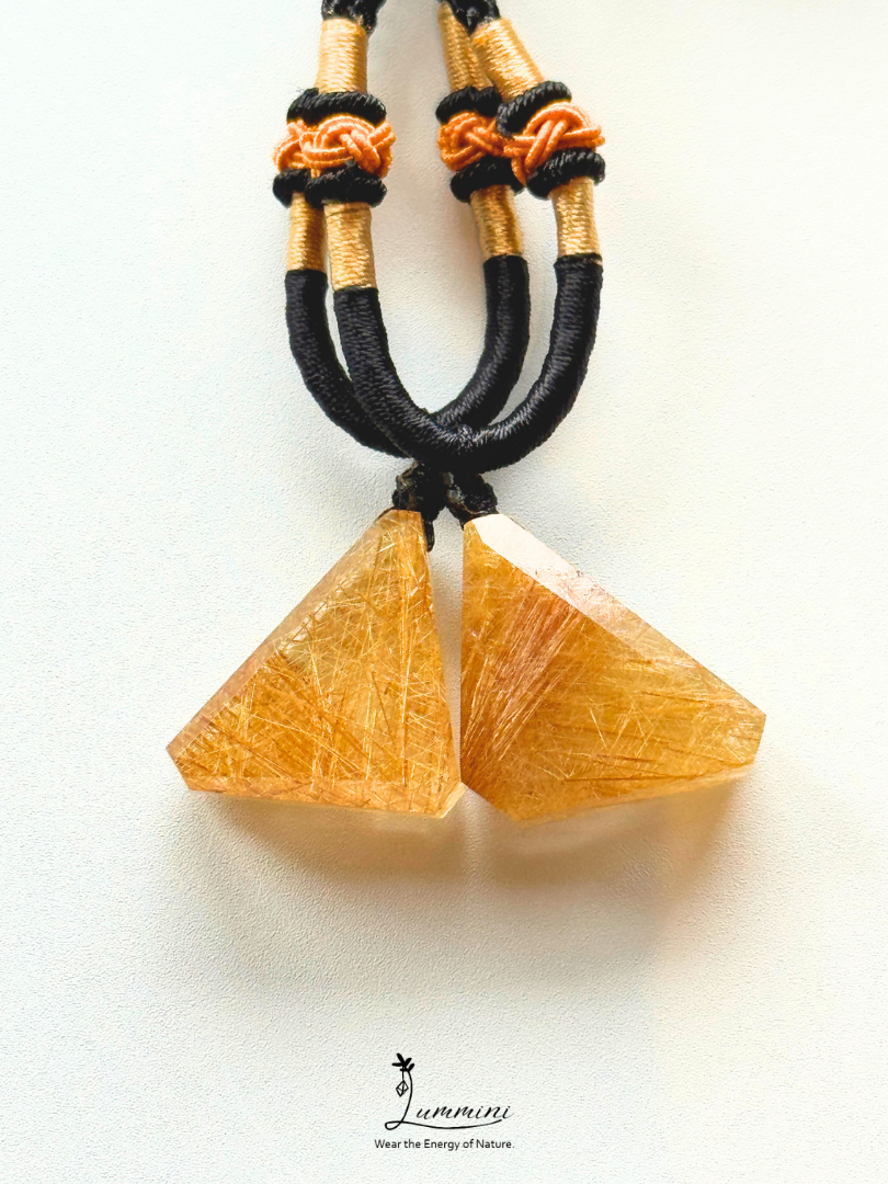 Artisan Natural Gold Rutilated Quartz Matching Necklace Set – Pair, Gift Selection, Gift Ready, Value Pack!!