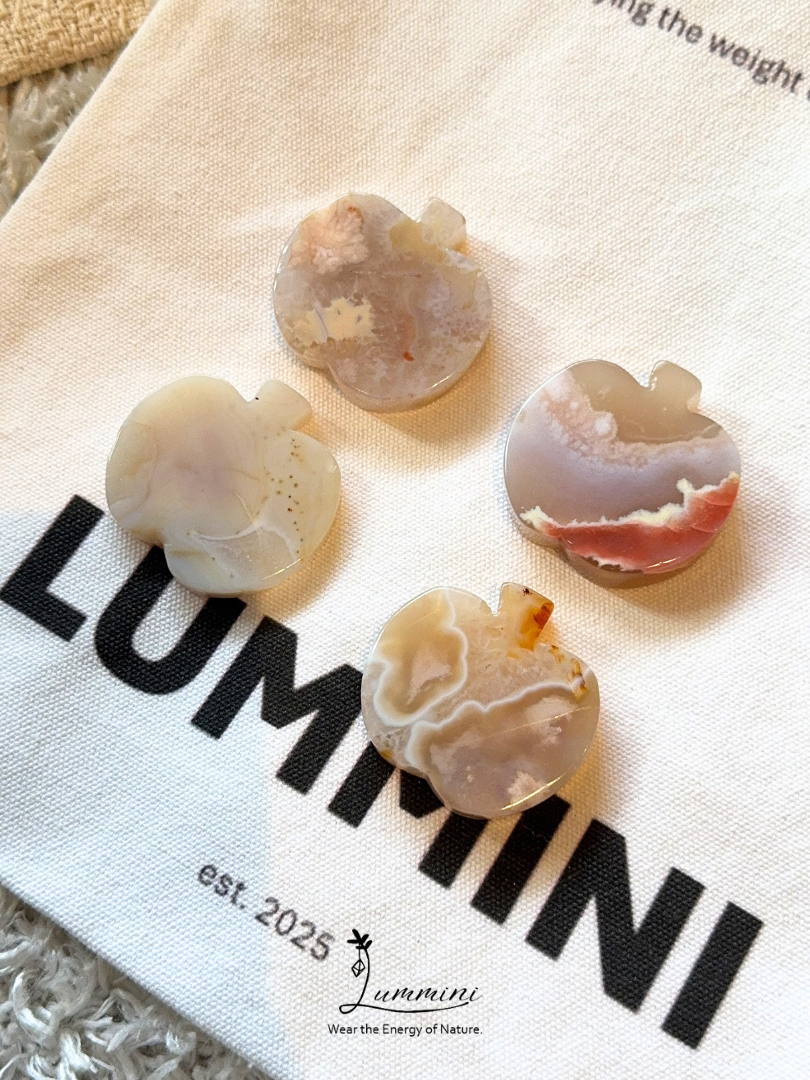 Natural Sakura Agate Apple Carving – One of a Kind