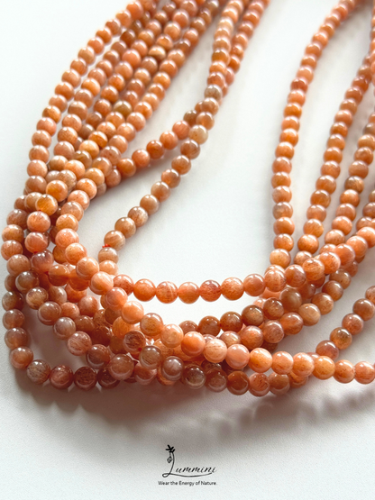 Natural Orange Starry Elestial Quartz Multi-Wrap Bracelet, Heliolite Black Sun Stone, Random Selection - 6mm