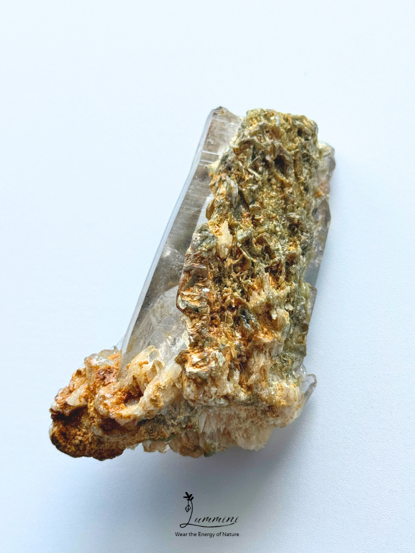 Rare & Special - Natural Himalayan Clear Quartz with Green Mica & Akashic Growth Lines – 120g, 87mm