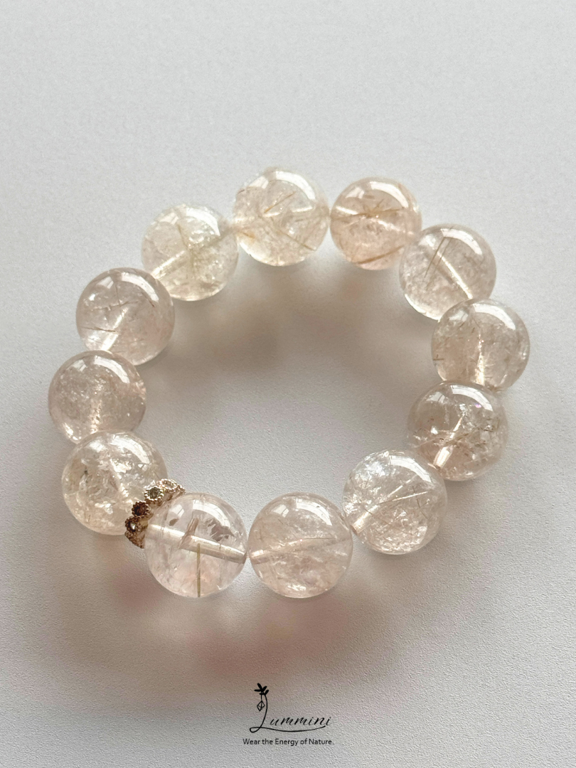 Natural Hair Inclusion Quartz Statement Bracelet – 17mm, One of a Kind