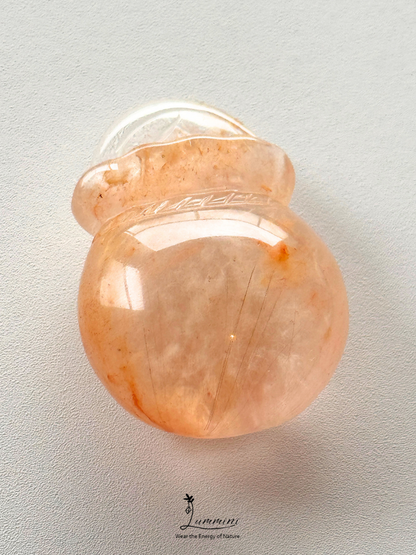 Rare Natural Orange Rabbit Hair Rutilated Quartz Fortune Pouch Carving – 22g, One of a Kind