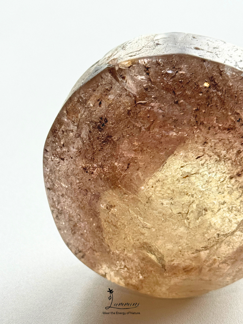 Natural Smoky Quartz Enhydro Palm Stone – Fluid Inclusion – 62mm