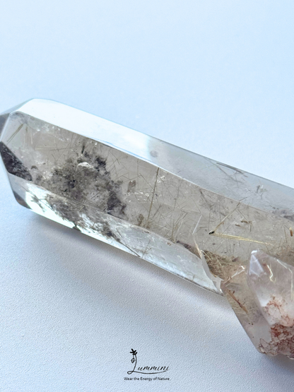 Rare Natural Smoky Rutilated Quartz Wand with Garden Inclusions & Inner Crystal, Crystal in Crystal – 110g, 105mm