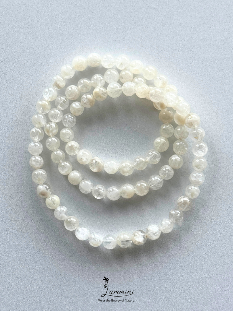 Natural White Garden Quartz Triple-Wrap Bracelet – 6–7mm – Random Selection