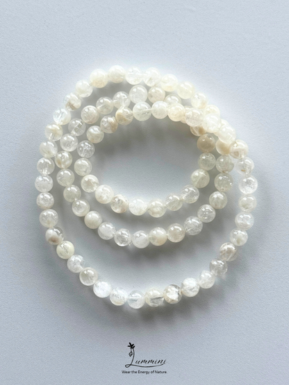 Natural White Garden Quartz Triple-Wrap Bracelet – 6–7mm – Random Selection