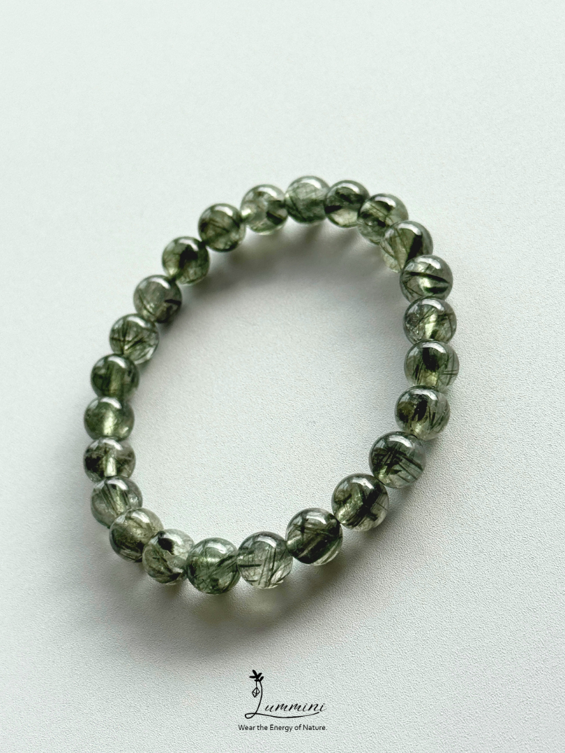 Natural Dark Green Rutilated Quartz Bracelet – 8mm, One of a Kind