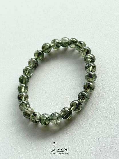 Natural Dark Green Rutilated Quartz Bracelet – 8mm, One of a Kind