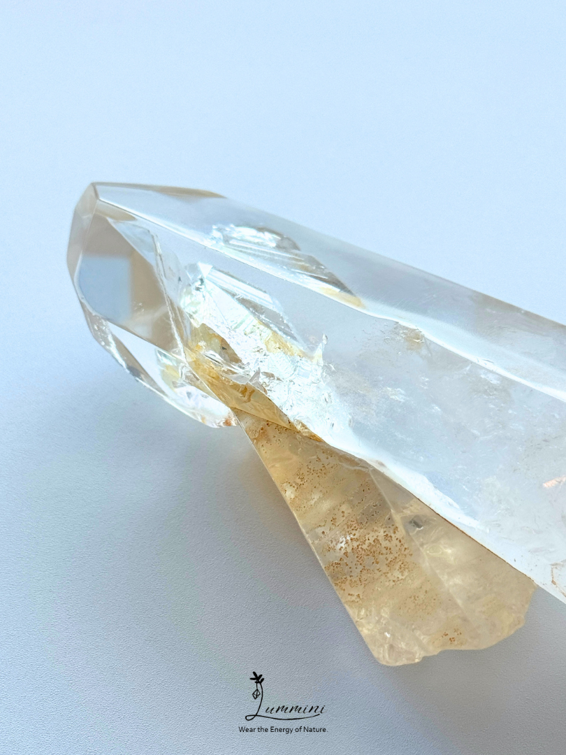 Natural Quartz Crystal-in-Crystal Specimen with Yellow Garden Inclusions, Palm Stone / Hand Stone– 195g, 120mm