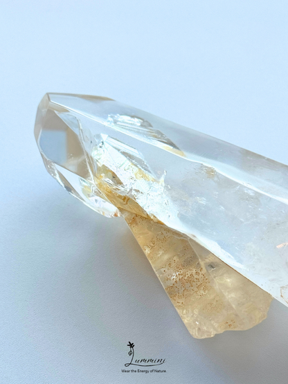 Natural Quartz Crystal-in-Crystal Specimen with Yellow Garden Inclusions, Palm Stone / Hand Stone– 195g, 120mm