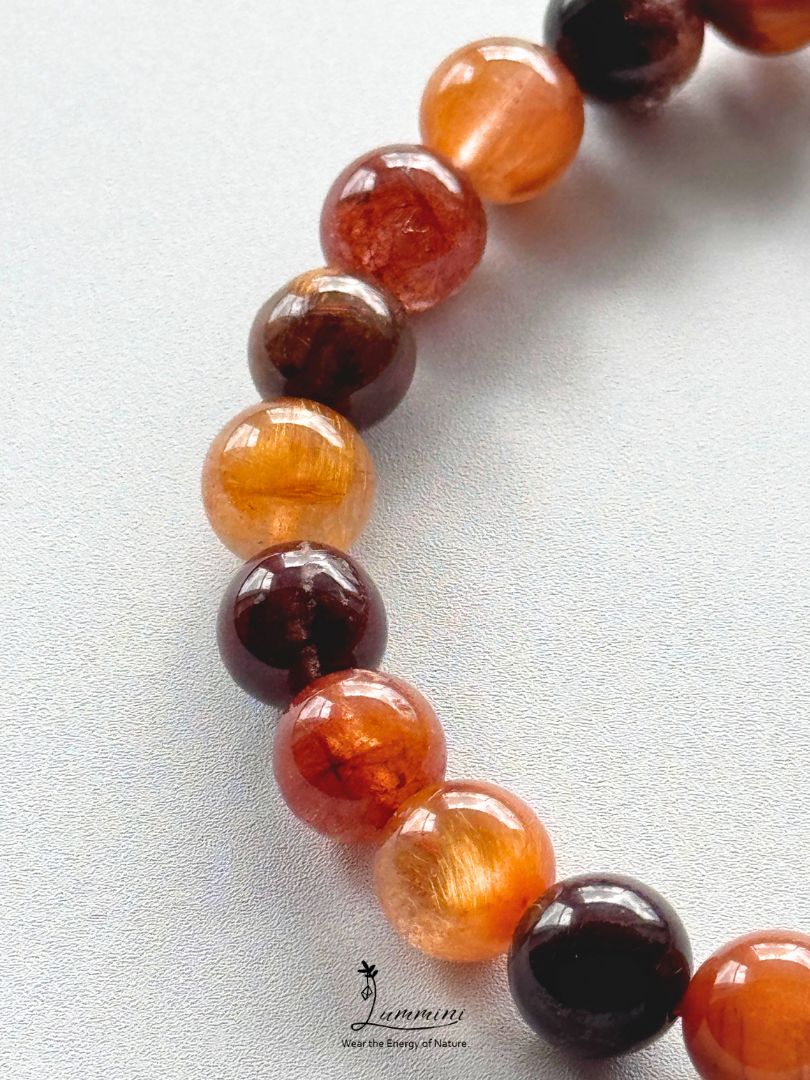 Natural Multicolour Rutilated Quartz Bracelet with Cat’s Eye Effect – Crowded Rutile – 9mm