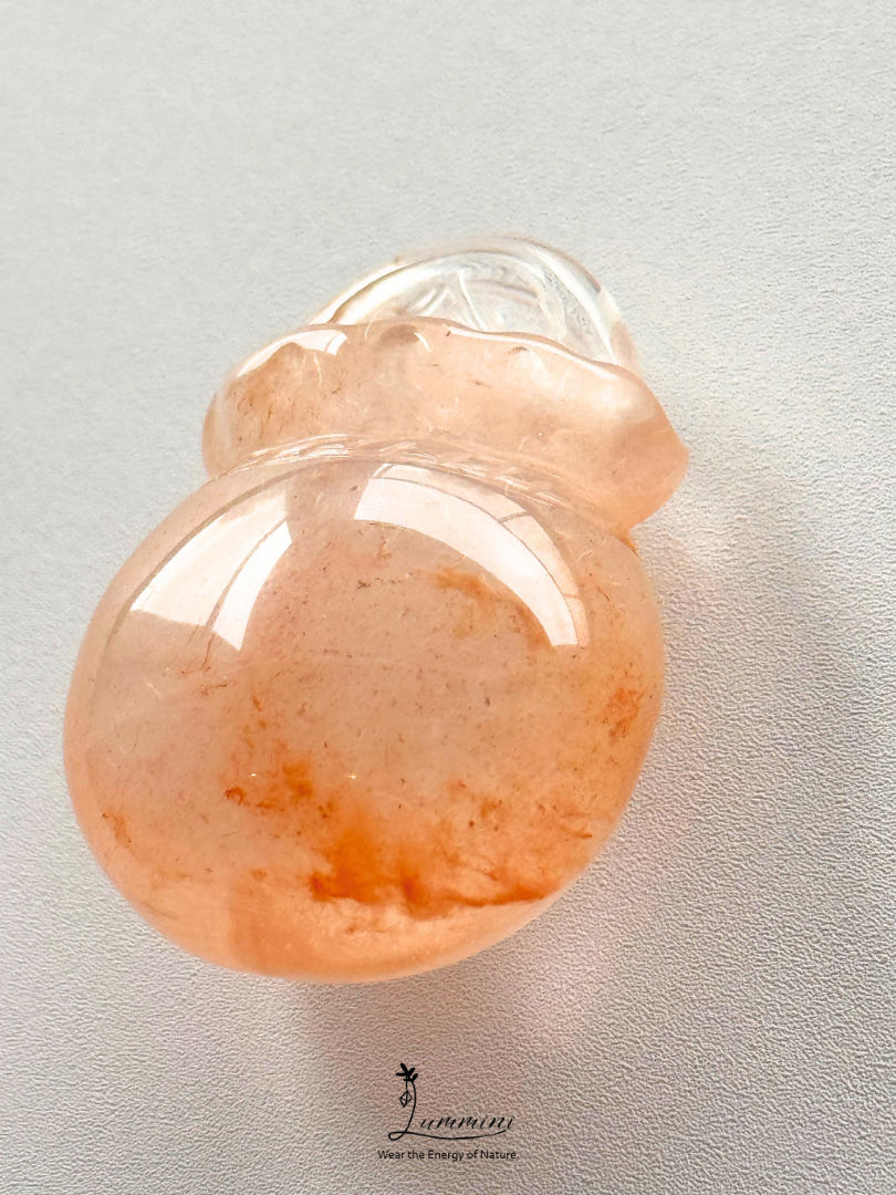 Rare Natural Orange Rabbit Hair Rutilated Quartz Fortune Pouch Carving – 22g, One of a Kind