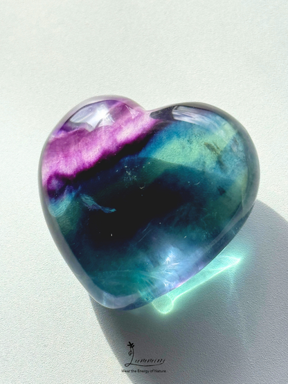 Natural Rainbow Fluorite Heart – Rare High Clarity – 54g, 41.3mm