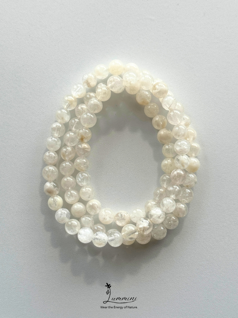 Natural White Garden Quartz Triple-Wrap Bracelet – 6–7mm – Random Selection