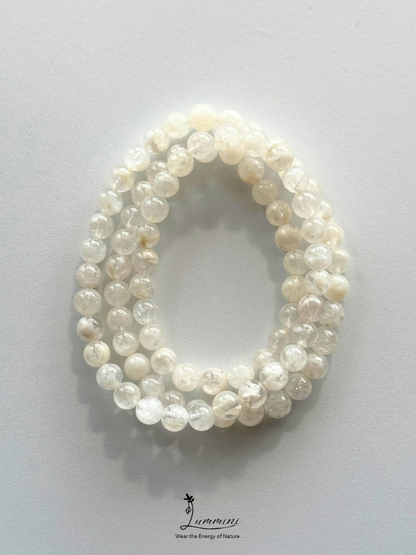 Natural White Garden Quartz Triple-Wrap Bracelet – 6–7mm – Random Selection