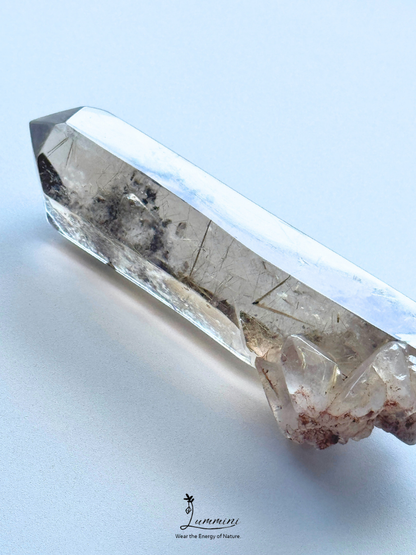 Rare Natural Smoky Rutilated Quartz Wand with Garden Inclusions & Inner Crystal, Crystal in Crystal – 110g, 105mm