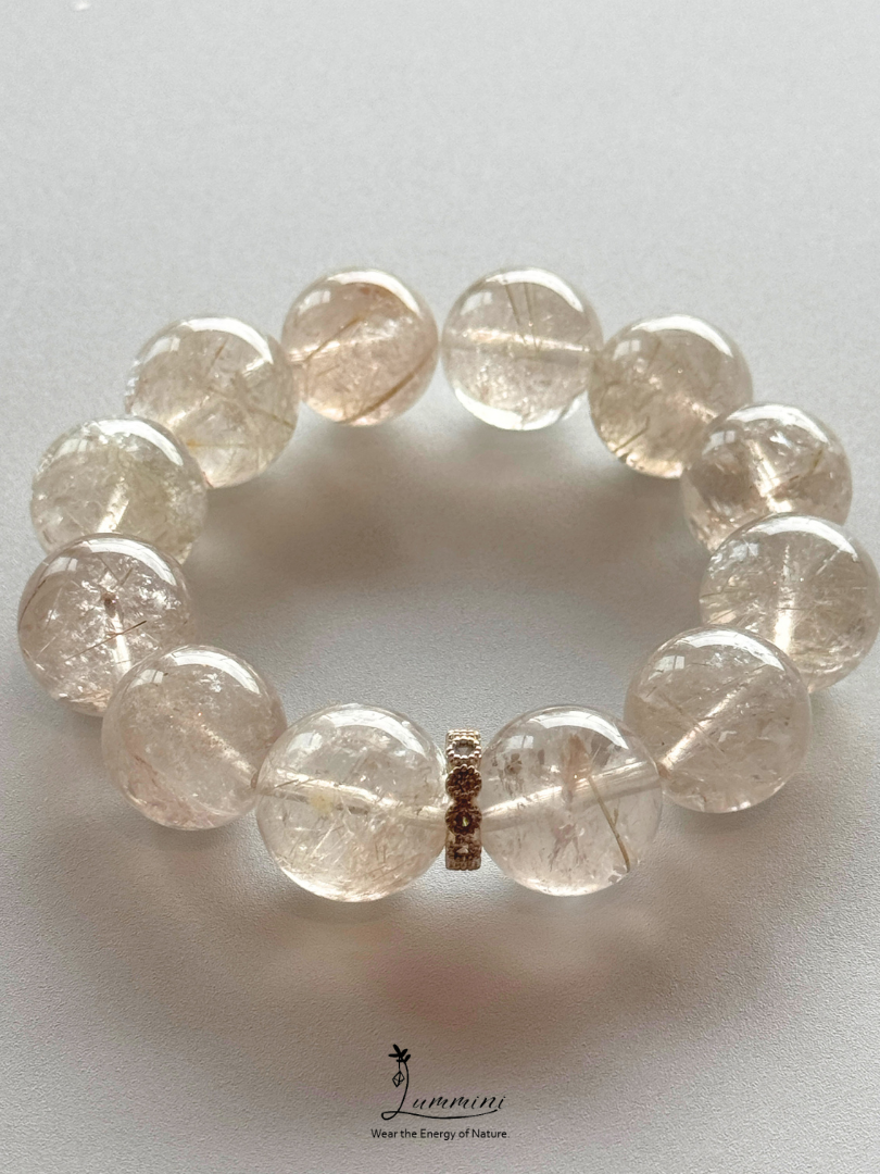Natural Hair Inclusion Quartz Statement Bracelet – 17mm, One of a Kind