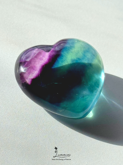 Natural Rainbow Fluorite Heart – Rare High Clarity – 54g, 41.3mm