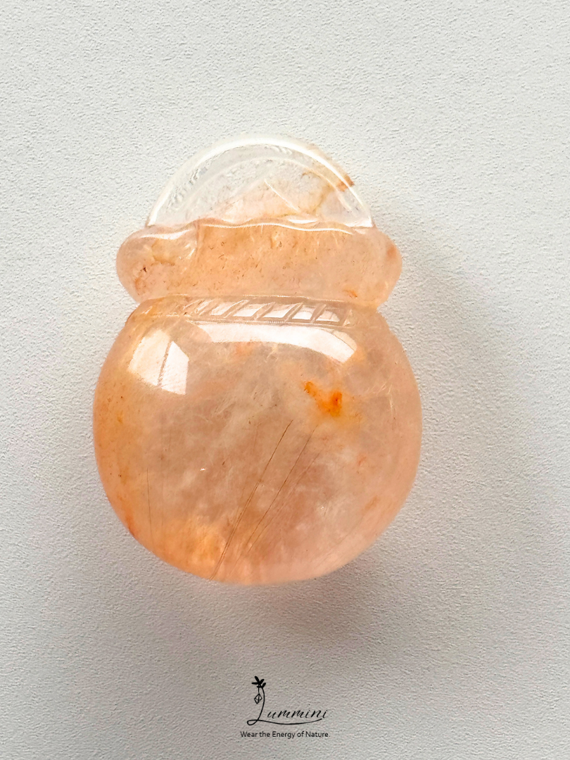 Rare Natural Orange Rabbit Hair Rutilated Quartz Fortune Pouch Carving – 22g, One of a Kind