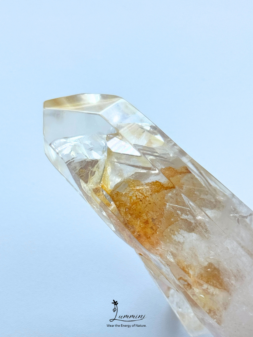 Natural Quartz Crystal-in-Crystal Specimen with Yellow Garden Inclusions, Palm Stone / Hand Stone– 195g, 120mm