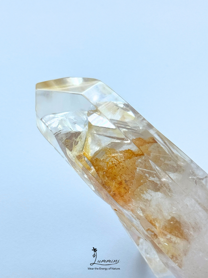 Natural Quartz Crystal-in-Crystal Specimen with Yellow Garden Inclusions, Palm Stone / Hand Stone– 195g, 120mm