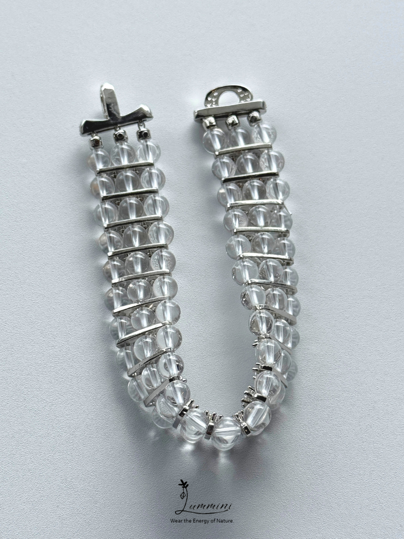 Natural AAA Clear Quartz & Zircon Bracelet – 6mm - One of a Kind