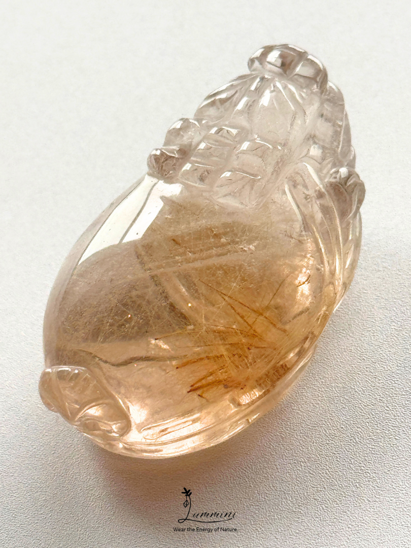 Collector Grade Natural Rutilated Quartz Dragon Turtle Carving - 30g