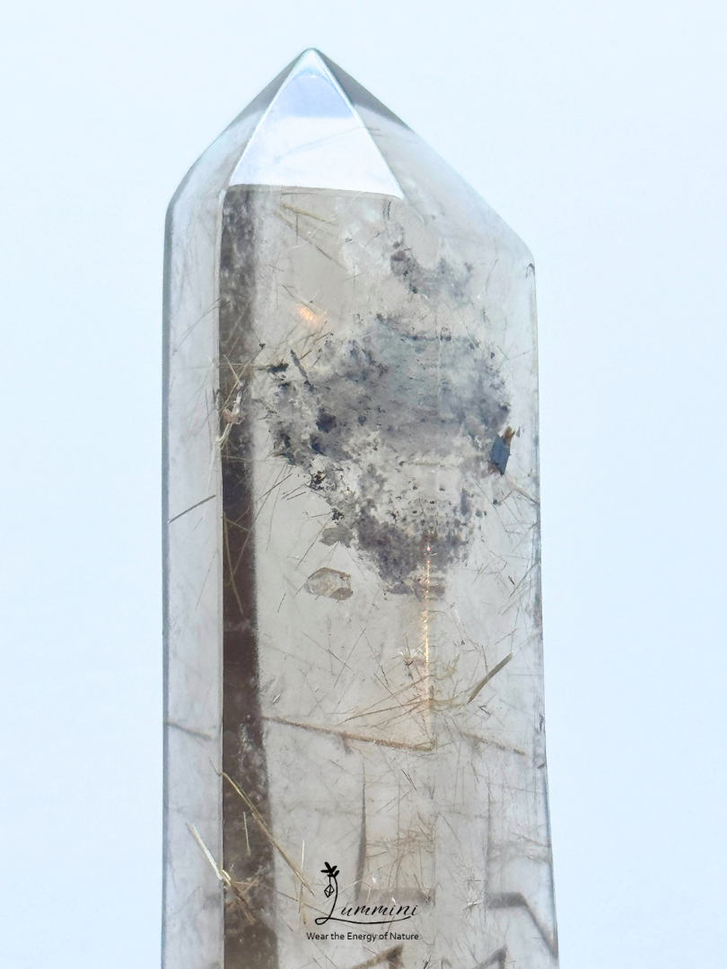 Rare Natural Smoky Rutilated Quartz Wand with Garden Inclusions & Inner Crystal, Crystal in Crystal – 110g, 105mm