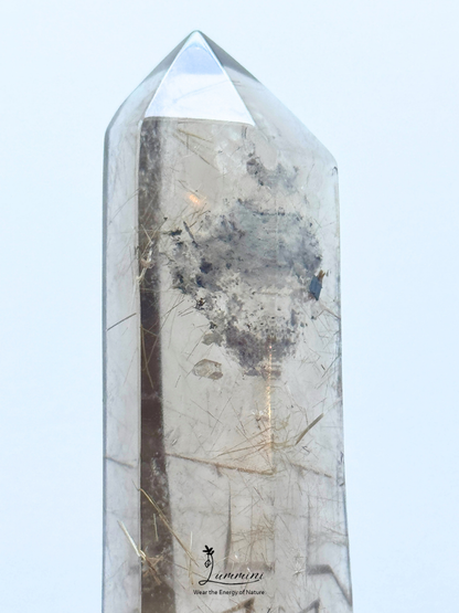 Rare Natural Smoky Rutilated Quartz Wand with Garden Inclusions & Inner Crystal, Crystal in Crystal – 110g, 105mm