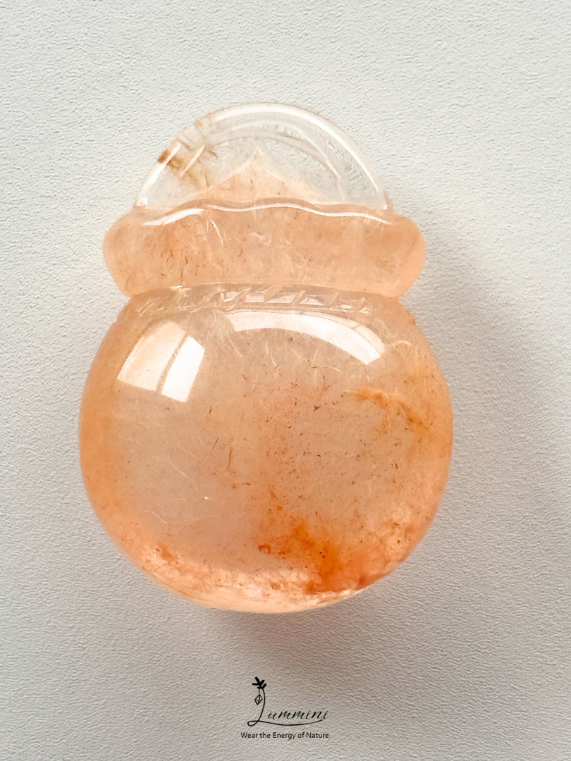 Rare Natural Orange Rabbit Hair Rutilated Quartz Fortune Pouch Carving – 22g, One of a Kind