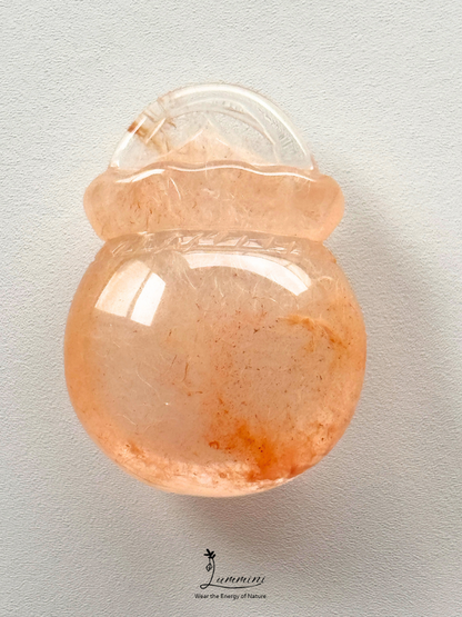 Rare Natural Orange Rabbit Hair Rutilated Quartz Fortune Pouch Carving – 22g, One of a Kind
