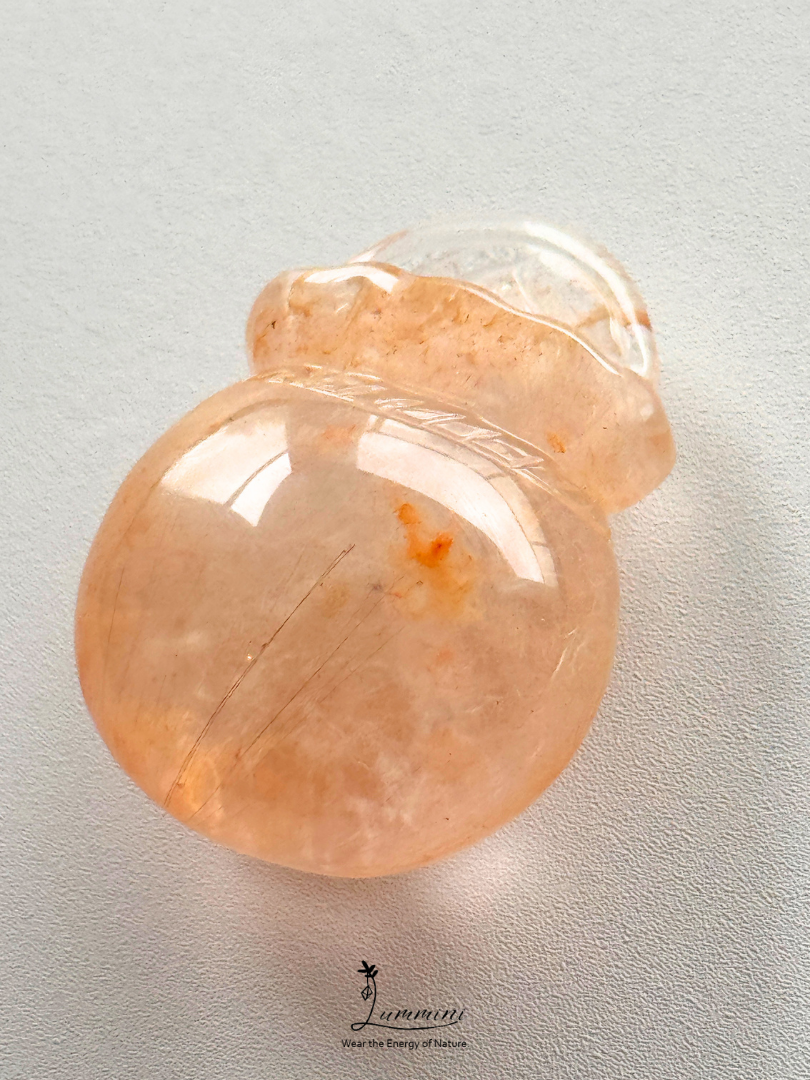 Rare Natural Orange Rabbit Hair Rutilated Quartz Fortune Pouch Carving – 22g, One of a Kind