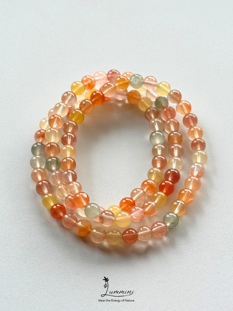 Natural Multicolour Rabbit Hair Quartz Triple-Wrap Bracelet – 6mm