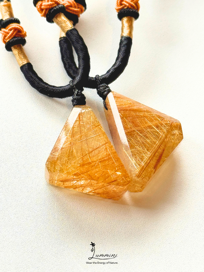 Artisan Natural Gold Rutilated Quartz Matching Necklace Set – Pair, Gift Selection, Gift Ready, Value Pack!!