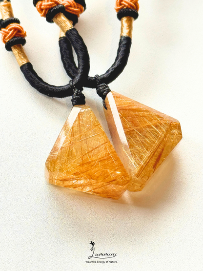 Artisan Natural Gold Rutilated Quartz Matching Necklace Set – Pair, Gift Selection, Gift Ready, Value Pack!!